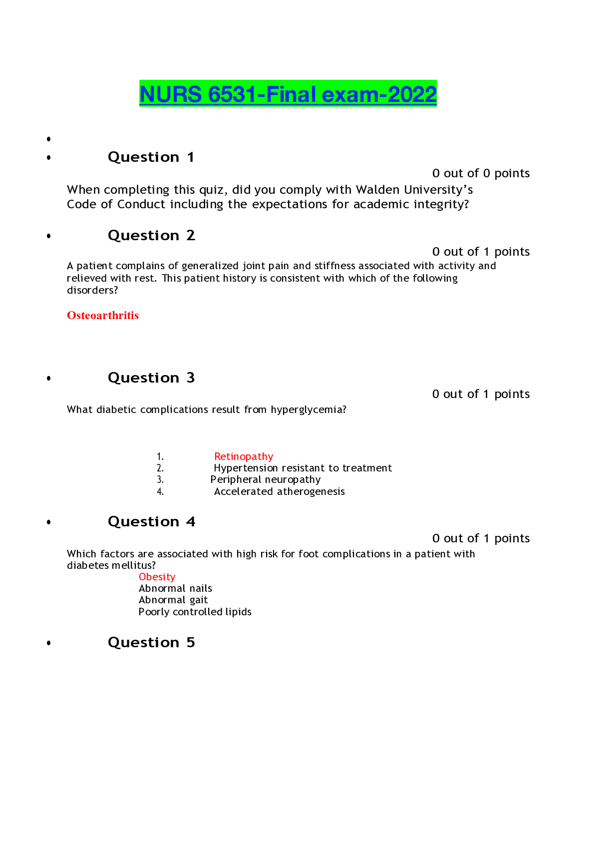 Preview image of NURS 6531-Final exam-2022 document